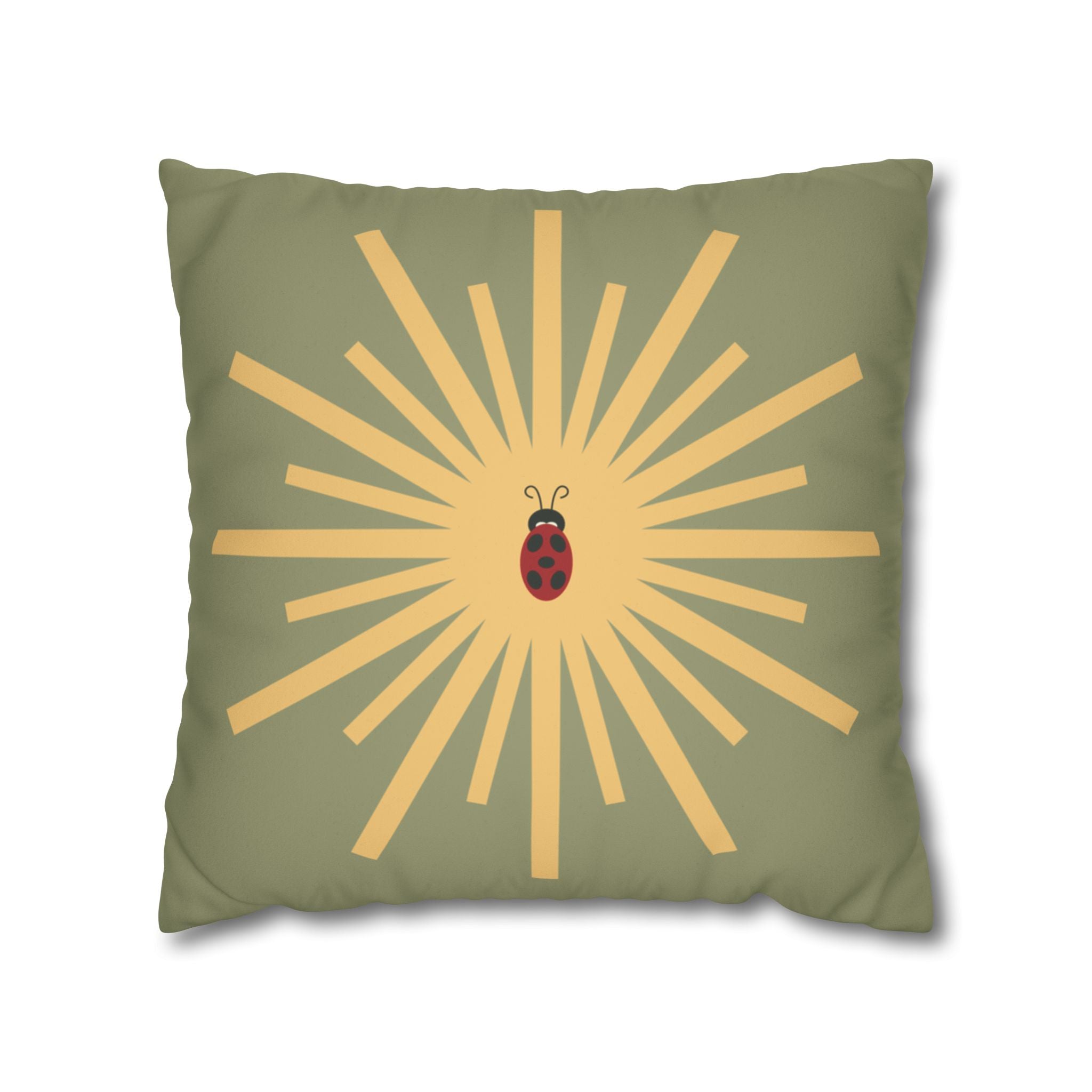 Ladybug Sunburst Faux Suede Pillow Cover