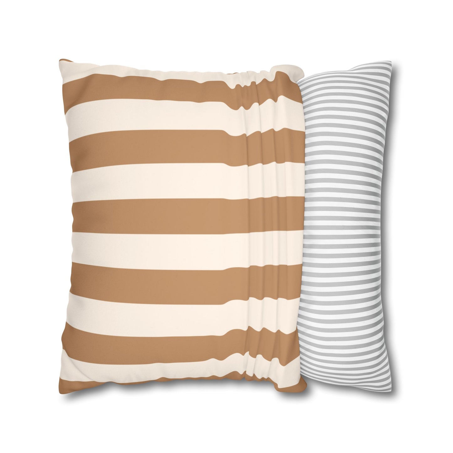 Striped Faux Suede Pillowcase – Neutral Tan & Cream Square Decorative Pillow Cover