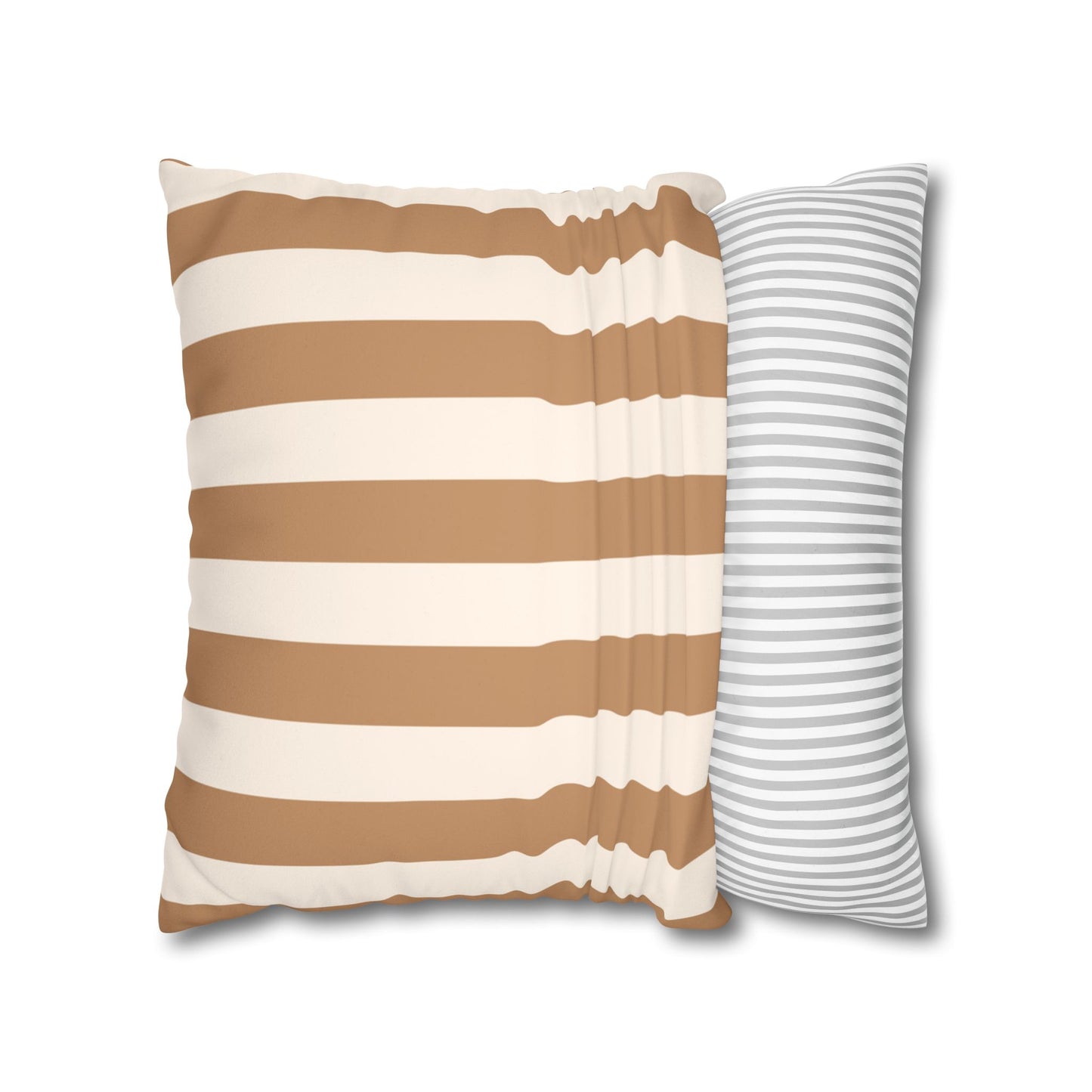 Striped Faux Suede Pillowcase – Neutral Tan & Cream Square Decorative Pillow Cover
