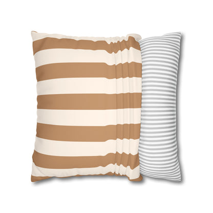 Striped Faux Suede Pillowcase – Neutral Tan & Cream Square Decorative Pillow Cover
