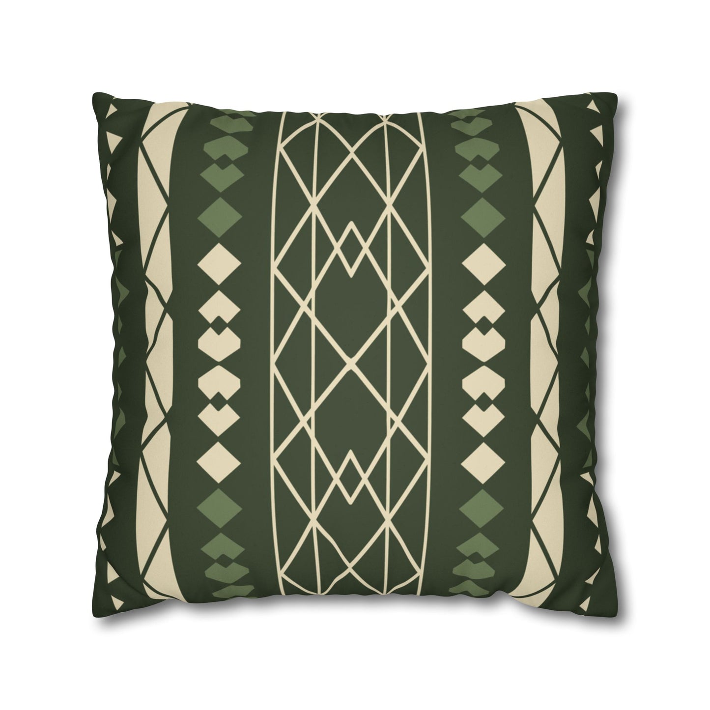 Green Aztec Faux Suede Pillowcase — Square Decorative Throw Pillow Cover