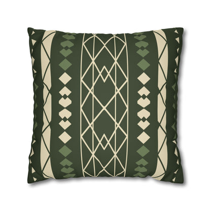 Green Aztec Faux Suede Pillowcase — Square Decorative Throw Pillow Cover
