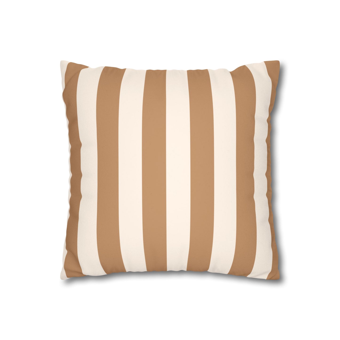 Striped Faux Suede Pillowcase – Neutral Tan & Cream Square Decorative Pillow Cover