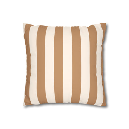 Striped Faux Suede Pillowcase – Neutral Tan & Cream Square Decorative Pillow Cover