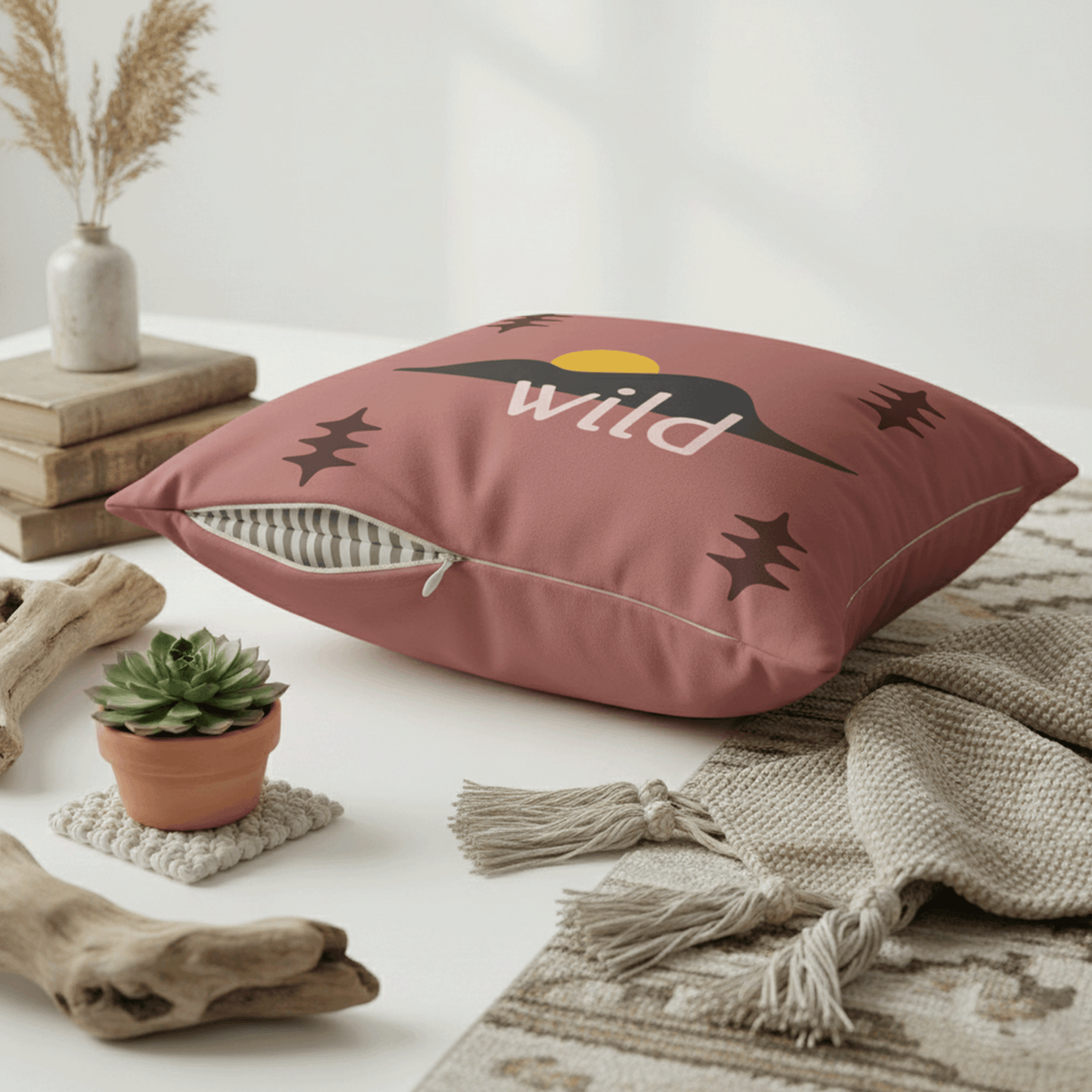 Wild Sunset Desert Pillowcase — Faux Suede Square Throw Pillow Cover