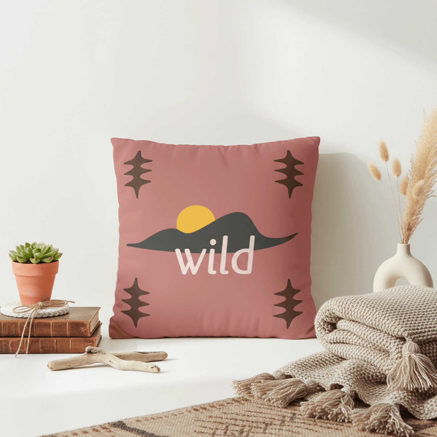 Wild Sunset Desert Pillowcase — Faux Suede Square Throw Pillow Cover