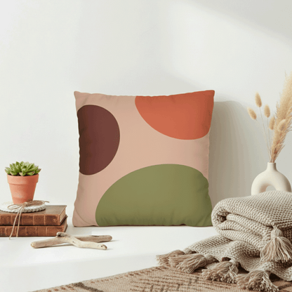 Abstract Earth-Tone Square Pillowcase — Midcentury Modern Boho Decorative Throw Pillow