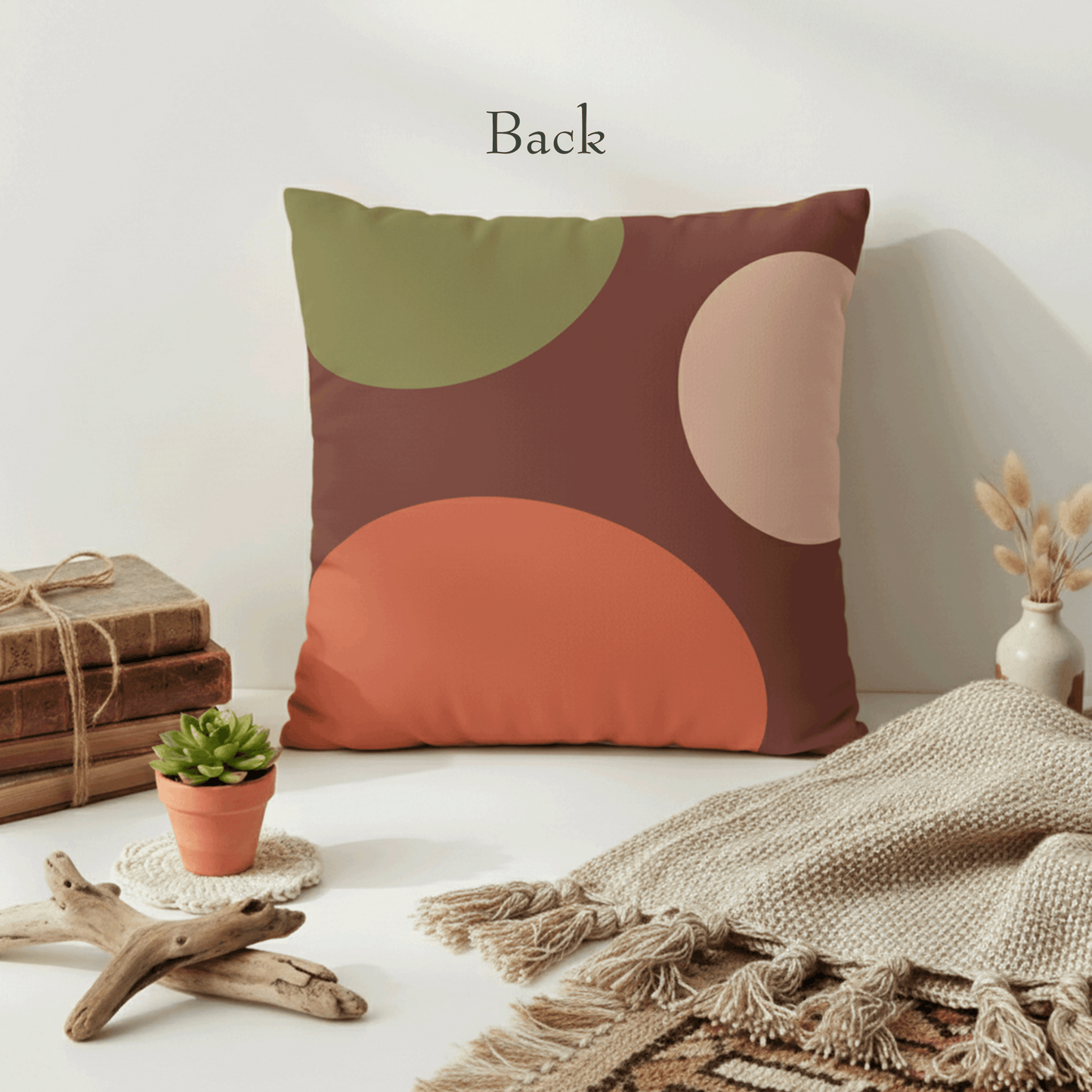 Abstract Earth-Tone Square Pillowcase — Midcentury Modern Boho Decorative Throw Pillow