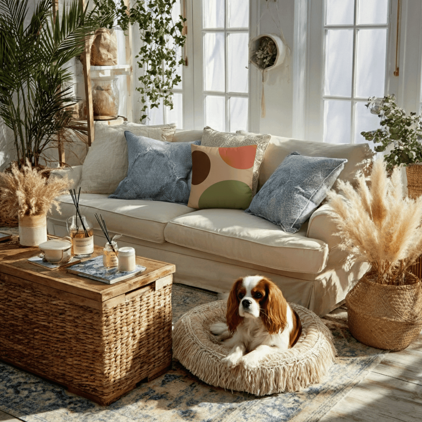 Abstract Earth-Tone Square Pillowcase — Midcentury Modern Boho Decorative Throw Pillow