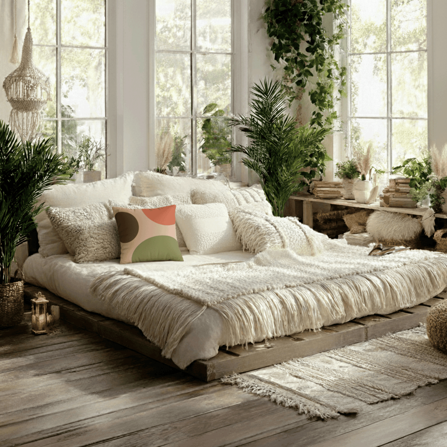 Abstract Earth-Tone Square Pillowcase — Midcentury Modern Boho Decorative Throw Pillow