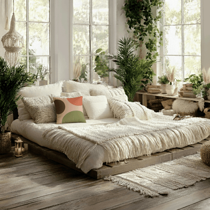 Abstract Earth-Tone Square Pillowcase — Midcentury Modern Boho Decorative Throw Pillow