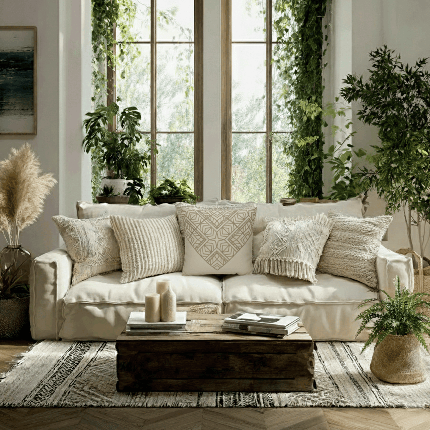 Beige Geometric Mandala Faux Suede Pillow Cover — Square Decorative Throw Pillowcase