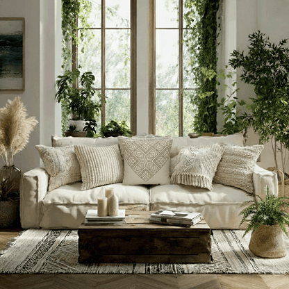 Beige Geometric Mandala Faux Suede Pillow Cover — Square Decorative Throw Pillowcase