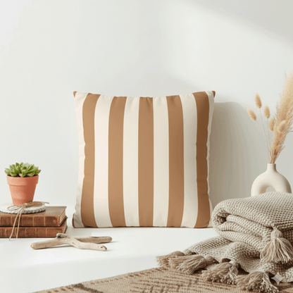 Striped Faux Suede Pillowcase – Neutral Tan & Cream Square Decorative Pillow Cover