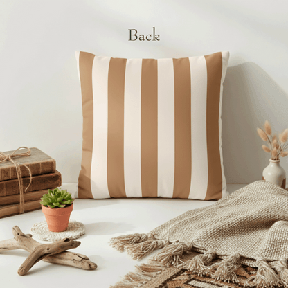 Striped Faux Suede Pillowcase – Neutral Tan & Cream Square Decorative Pillow Cover