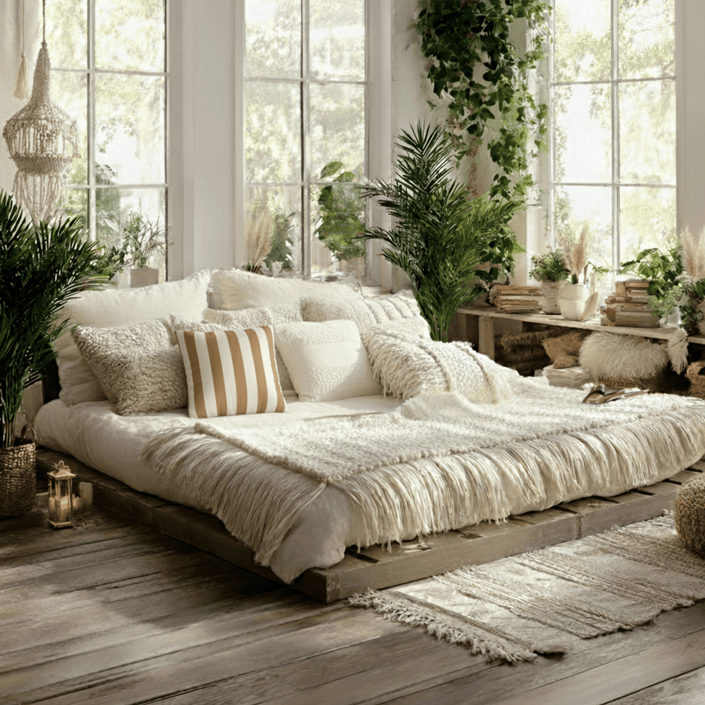 Striped Faux Suede Pillowcase – Neutral Tan & Cream Square Decorative Pillow Cover