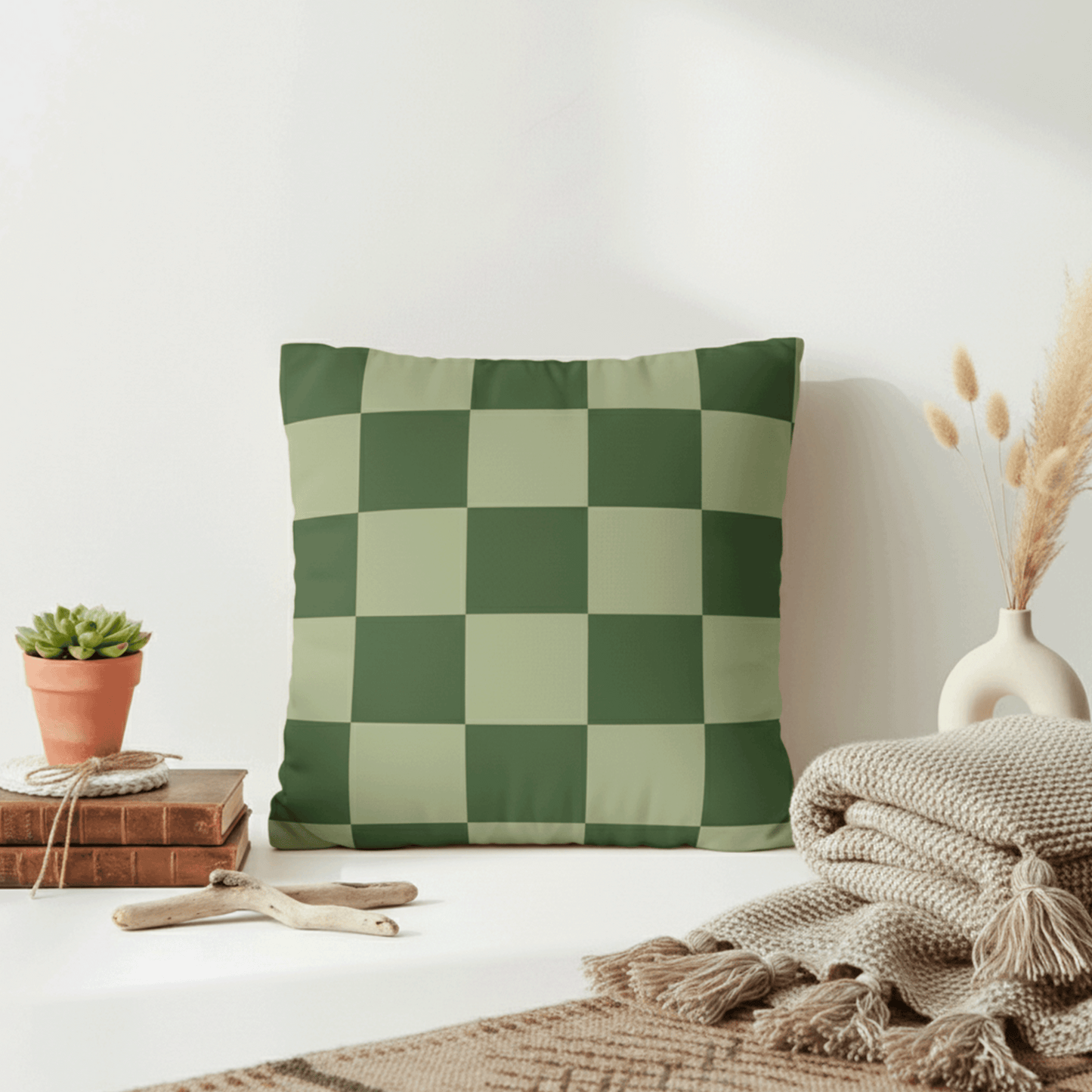 Green Checkerboard Faux Suede Pillowcase