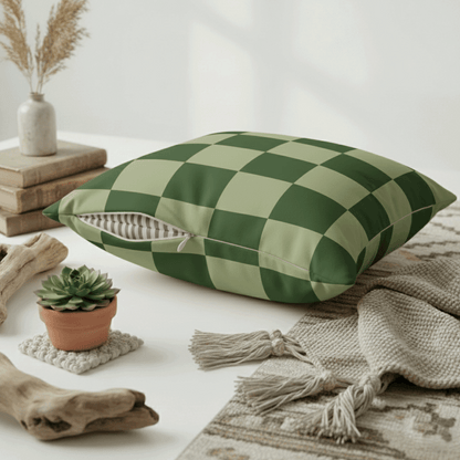 Green Checkerboard Faux Suede Pillowcase