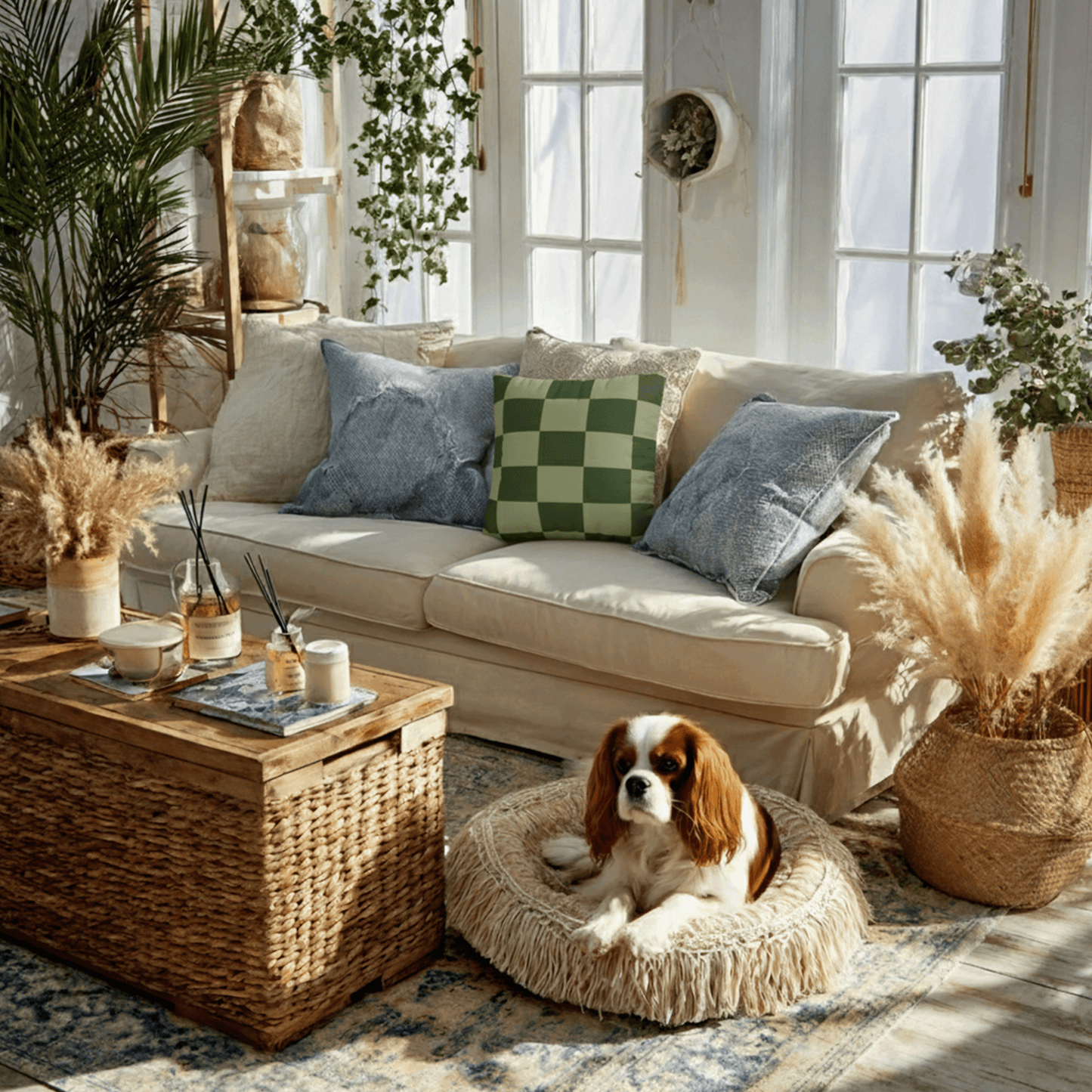 Green Checkerboard Faux Suede Pillowcase