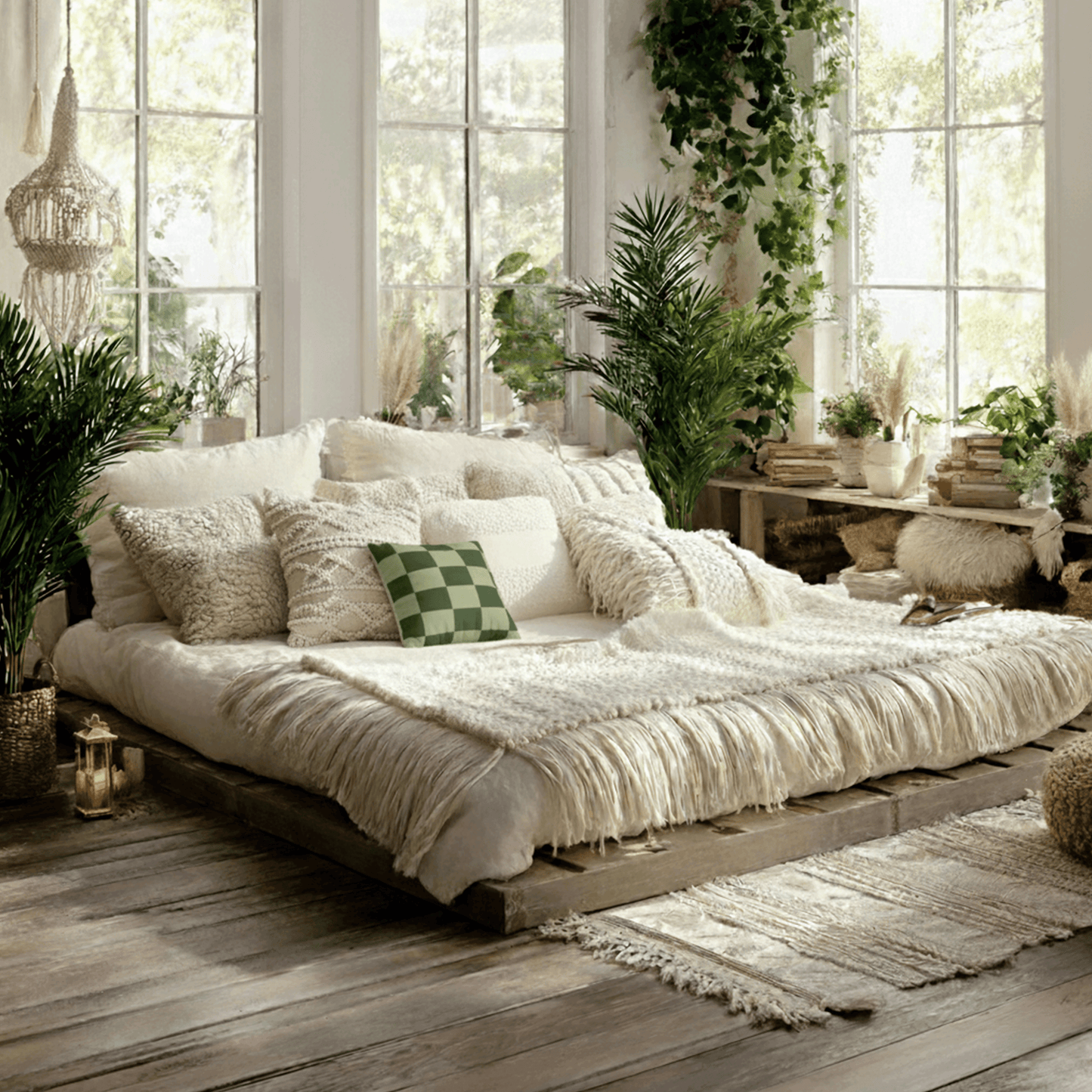 Green Checkerboard Faux Suede Pillowcase