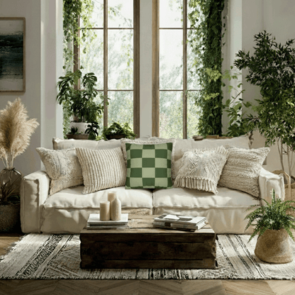 Green Checkerboard Faux Suede Pillowcase