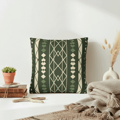 Green Aztec Faux Suede Pillowcase — Square Decorative Throw Pillow Cover
