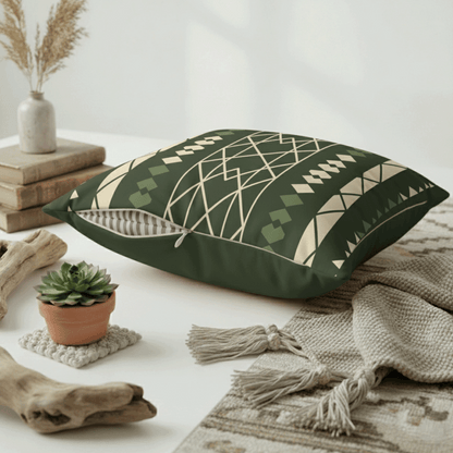Green Aztec Faux Suede Pillowcase — Square Decorative Throw Pillow Cover