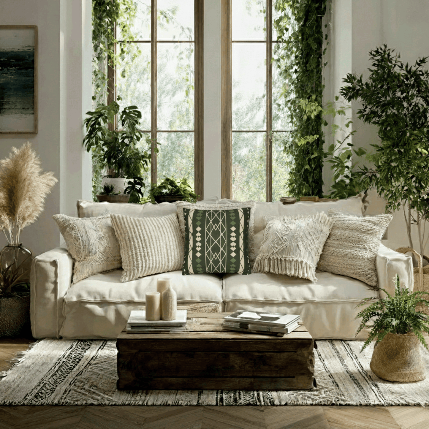 Green Aztec Faux Suede Pillowcase — Square Decorative Throw Pillow Cover