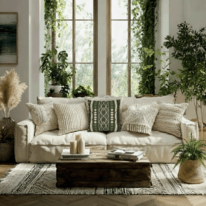 Green Aztec Faux Suede Pillowcase — Square Decorative Throw Pillow Cover