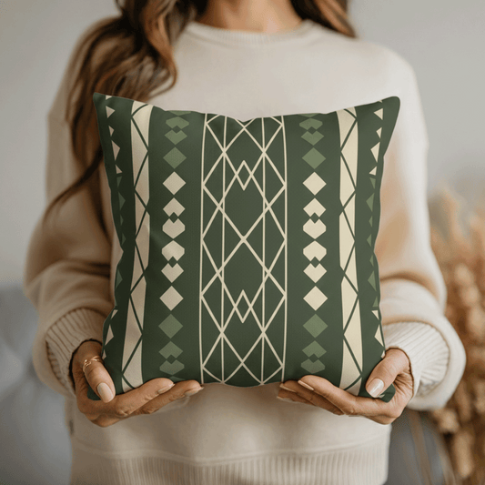 Green Aztec Faux Suede Pillowcase — Square Decorative Throw Pillow Cover