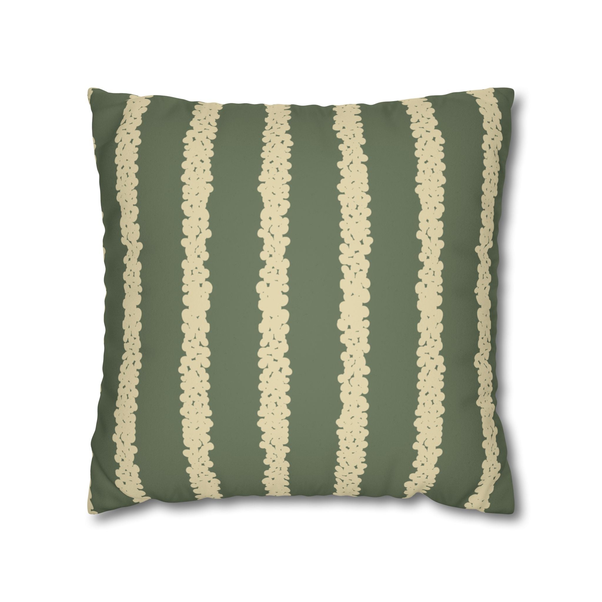 Olive & Cream Striped Faux Suede Pillow Cover