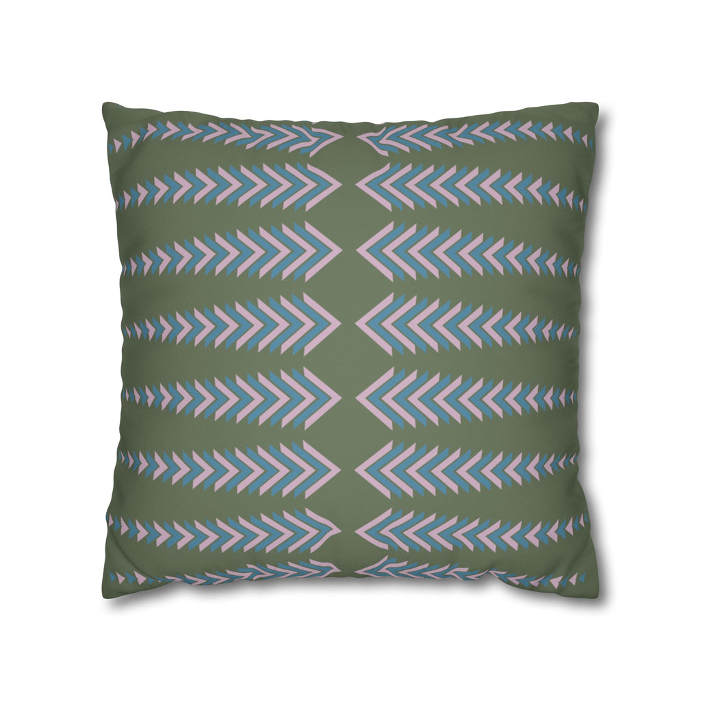 Boho Green Chevron Arrows Faux Suede Pillow Cover