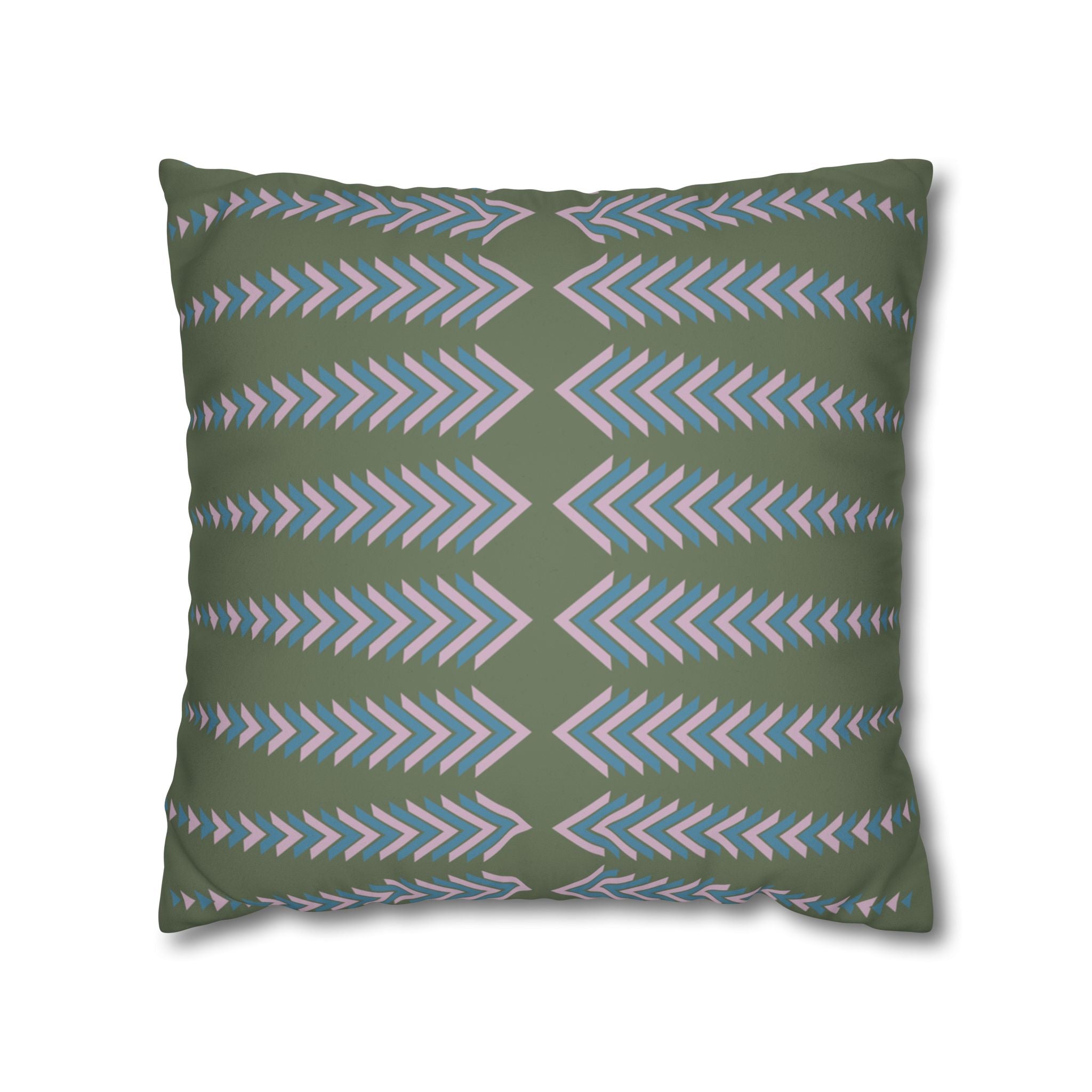 Boho Green Chevron Arrows Faux Suede Pillow Cover