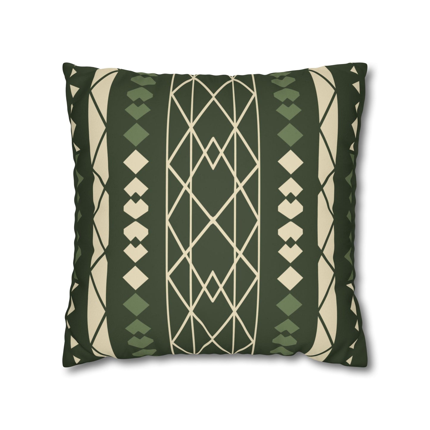 Green Aztec Faux Suede Pillowcase — Square Decorative Throw Pillow Cover
