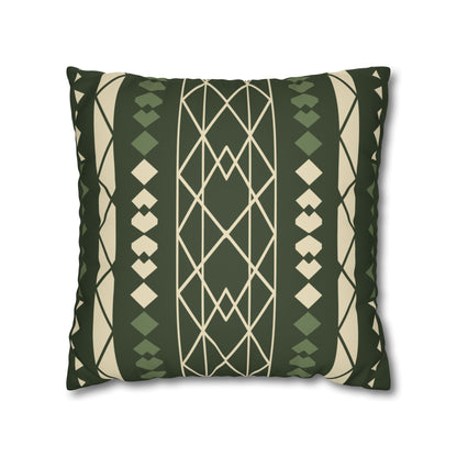 Green Aztec Faux Suede Pillowcase — Square Decorative Throw Pillow Cover