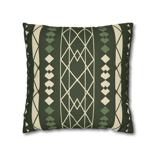 Green Aztec Faux Suede Pillowcase — Square Decorative Throw Pillow Cover