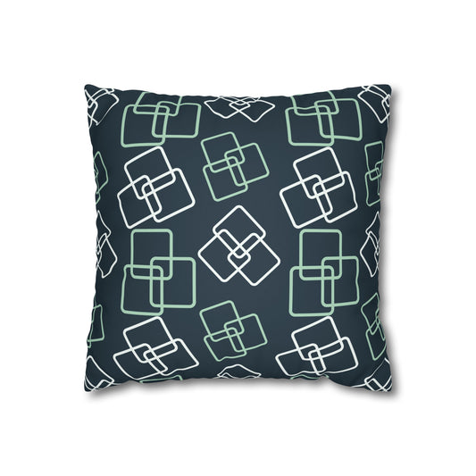 Modern Geometric Faux Suede Pillowcase — Navy & Mint Square Throw Pillow Cover