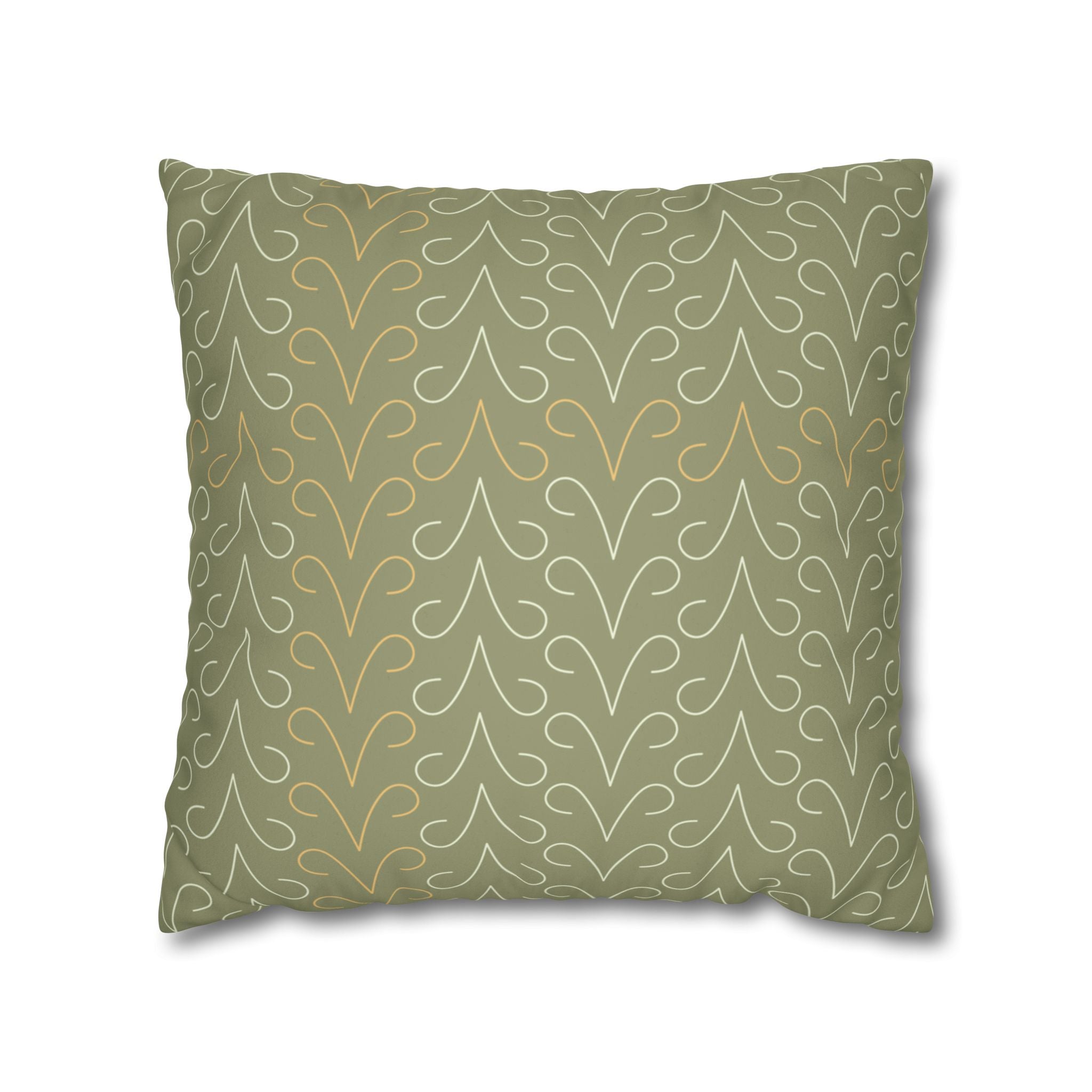 Olive Green Scroll Pattern Faux Suede Pillow Cover