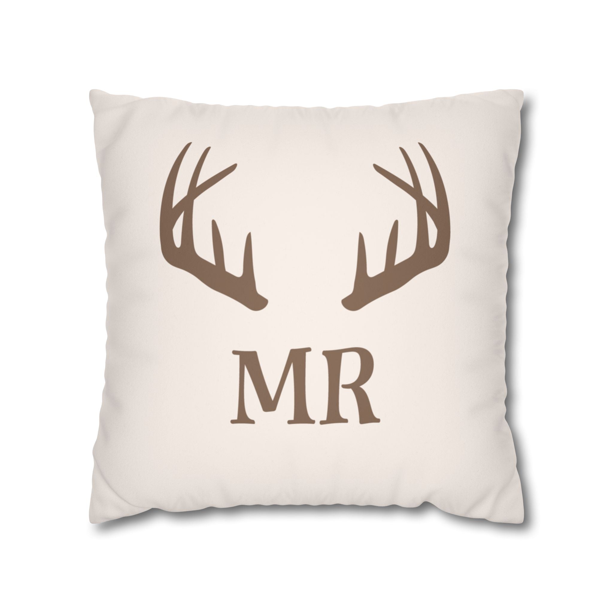 Mr. Groom Antler Monogram Faux Suede Pillow Cover