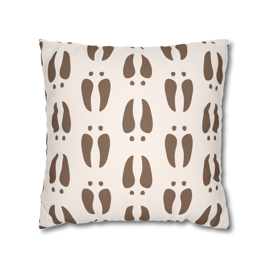 Neutral Brown Deer Tracks Pattern Faux Suede Pillow Cover