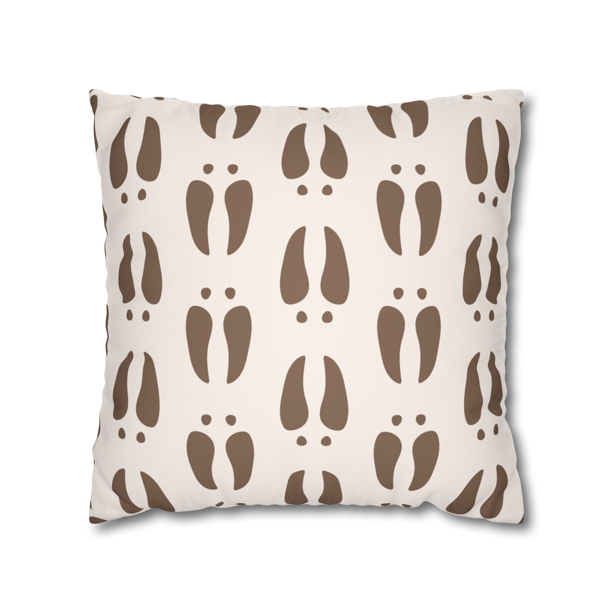 Neutral Brown Deer Tracks Pattern Faux Suede Pillow Cover
