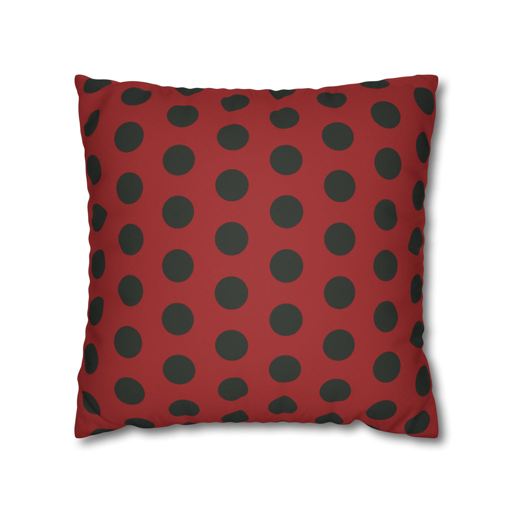 Red & Black Polka Dot Faux Suede Pillow Cover