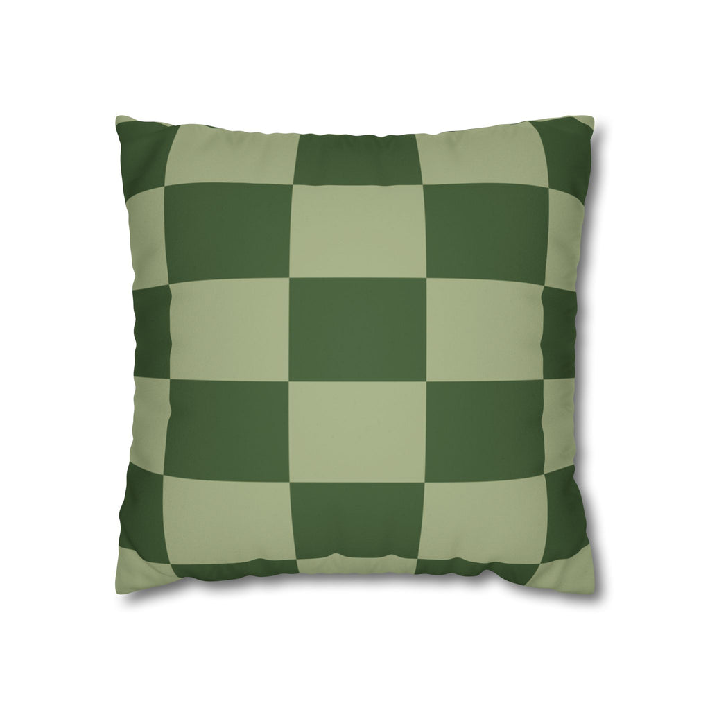 Green Checkered Faux Suede Pillow Cover