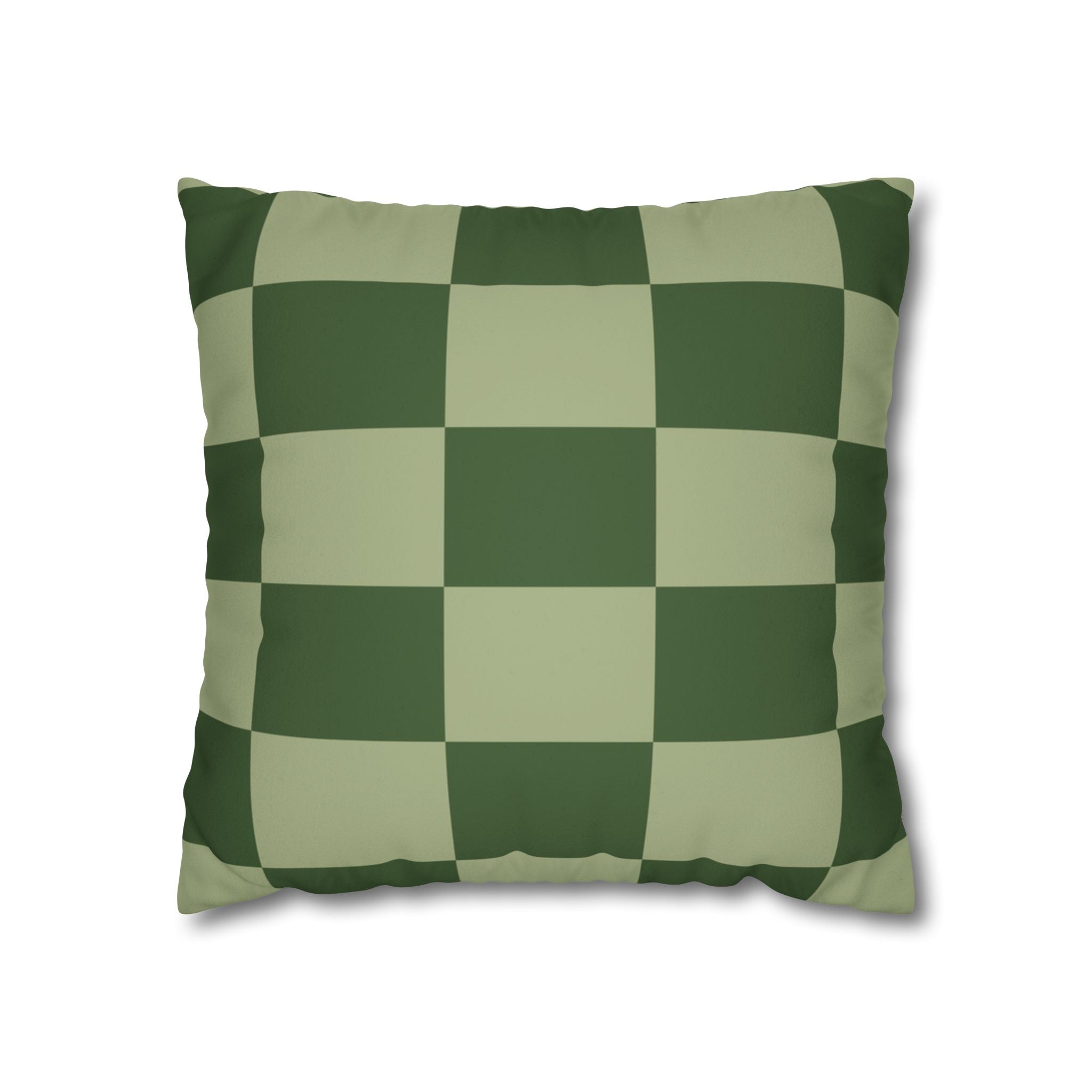 Green Checkered Faux Suede Pillow Cover