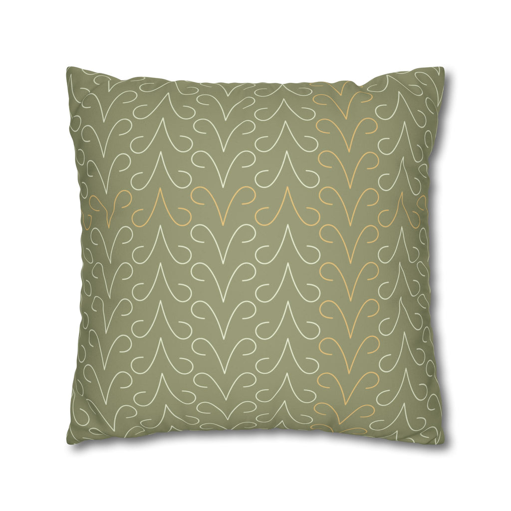 Olive Green Scroll Pattern Faux Suede Pillow Cover