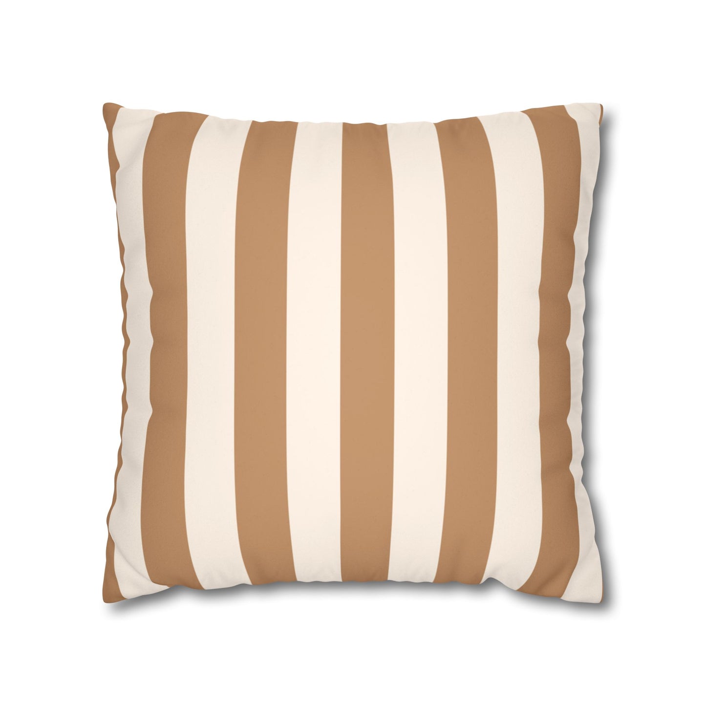 Striped Faux Suede Pillowcase – Neutral Tan & Cream Square Decorative Pillow Cover