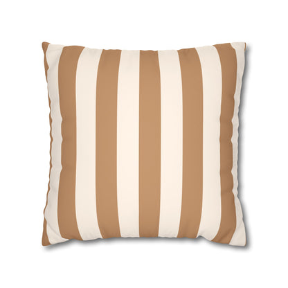 Striped Faux Suede Pillowcase – Neutral Tan & Cream Square Decorative Pillow Cover