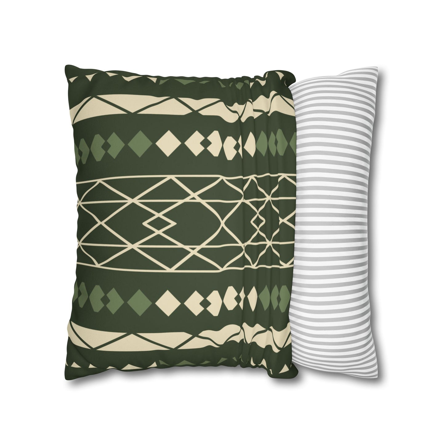 Green Aztec Faux Suede Pillowcase — Square Decorative Throw Pillow Cover