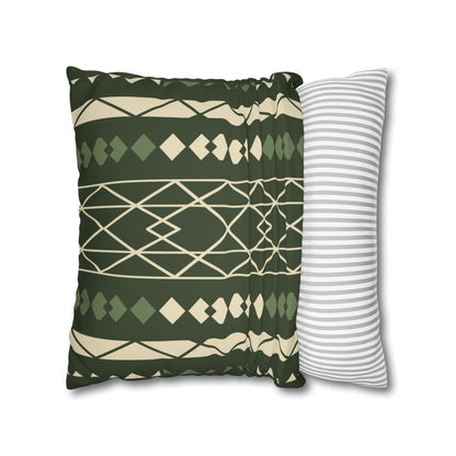 Green Aztec Faux Suede Pillowcase — Square Decorative Throw Pillow Cover