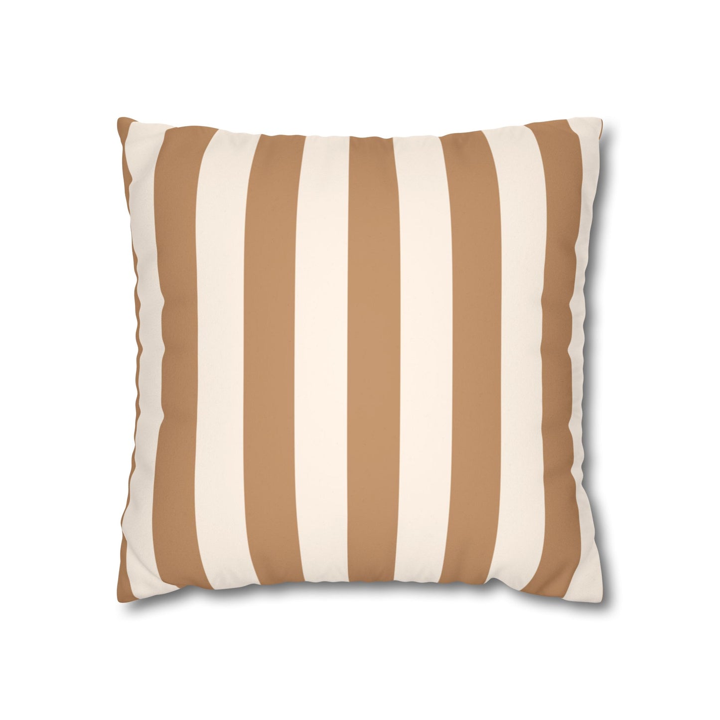 Striped Faux Suede Pillowcase – Neutral Tan & Cream Square Decorative Pillow Cover